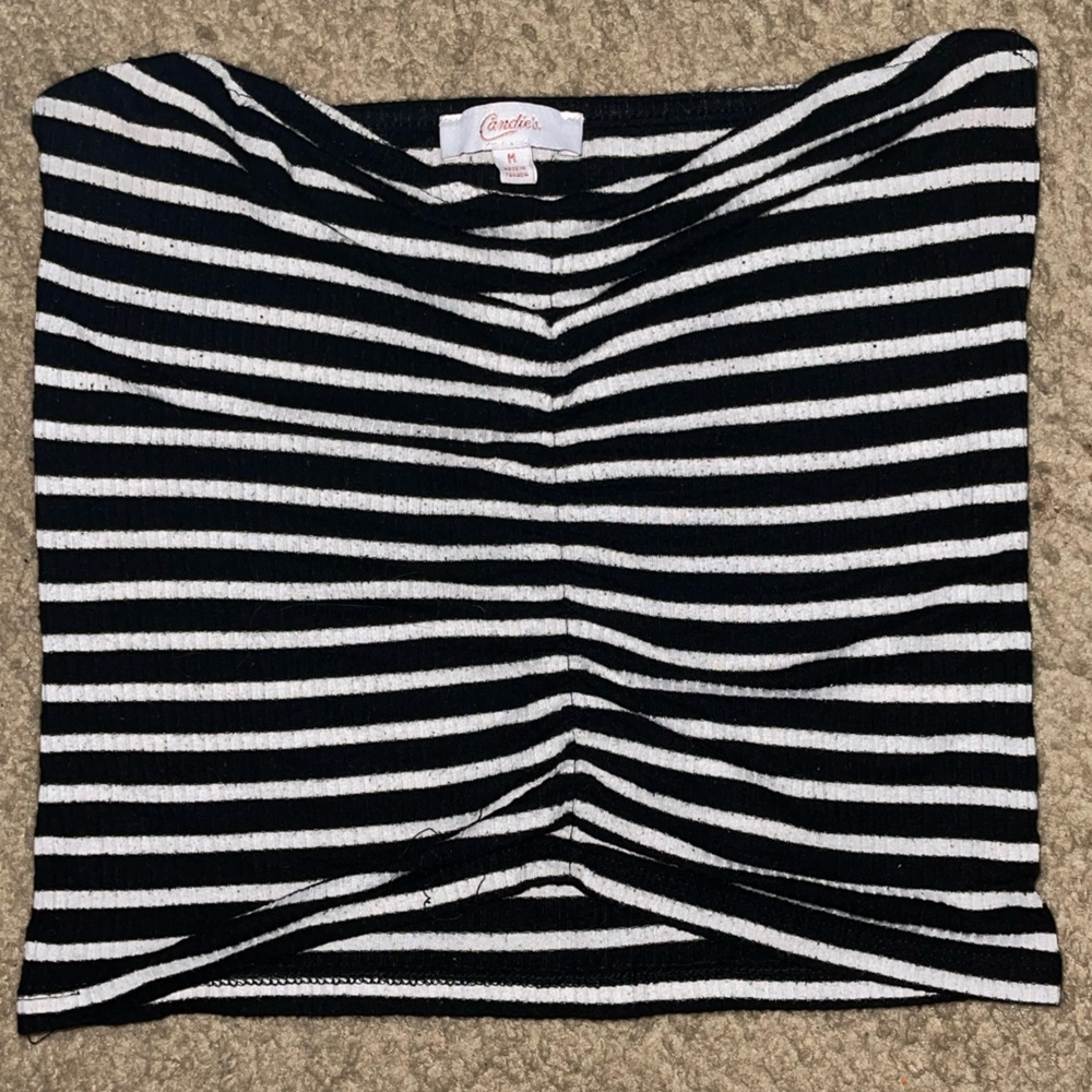 Black and White Stripped ruffled tube top